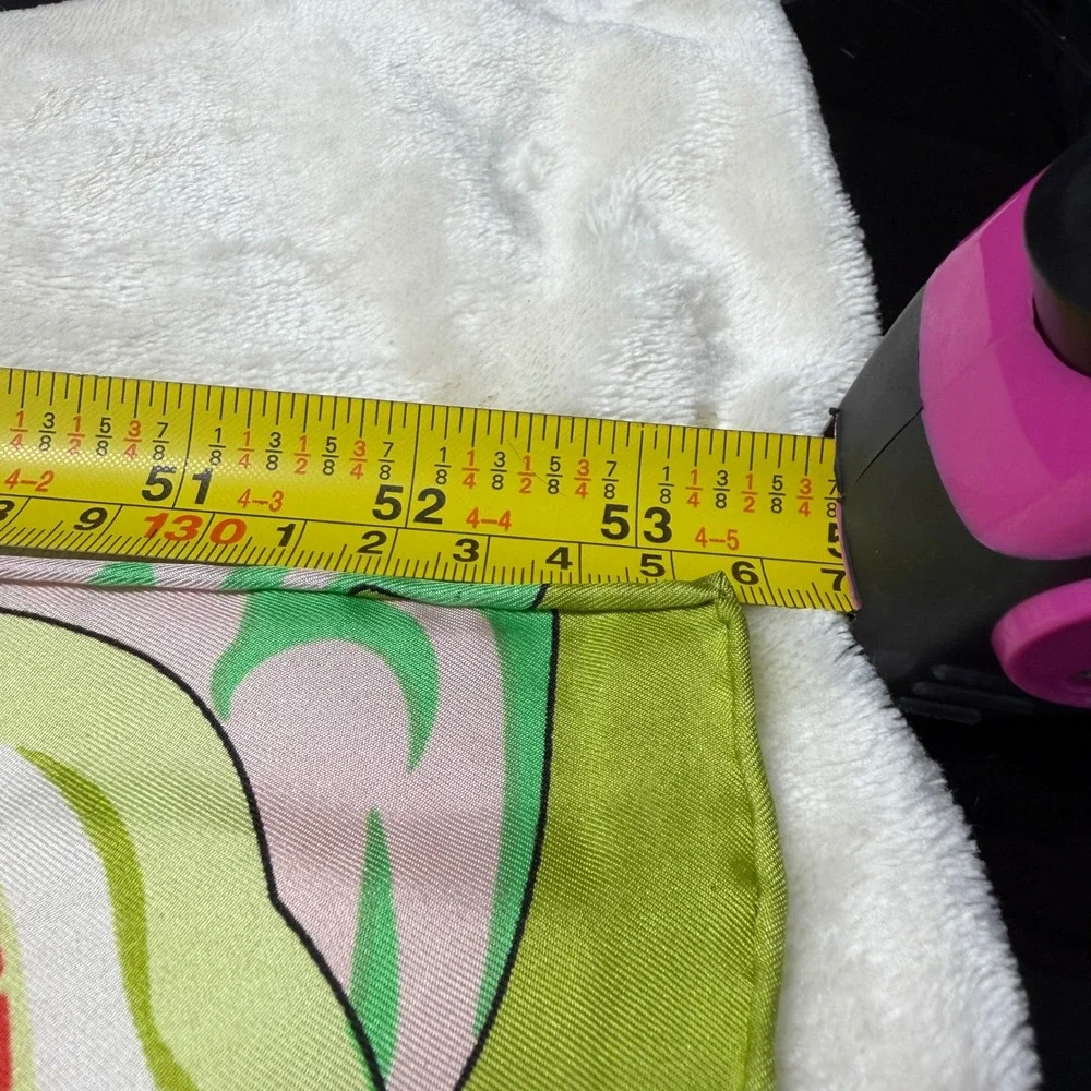 Large‎ Psychedelic Floral Silk Scarf Lime Green Pink Geometric 53x53 Made France